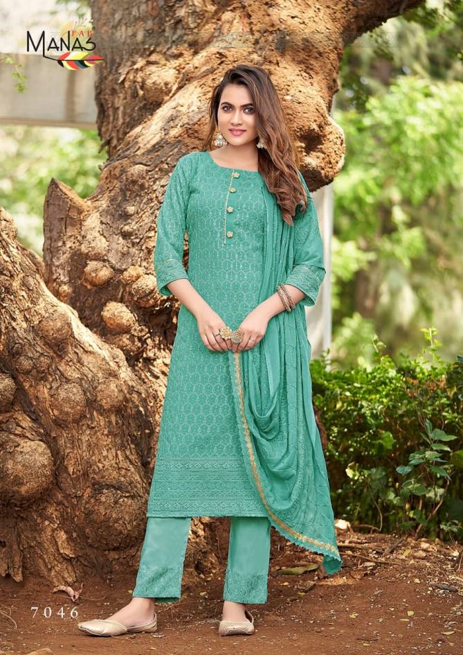 Manas Schiffli 8 FNew Exclusive Wear Heavy Georgette Ready Made Suit Collection